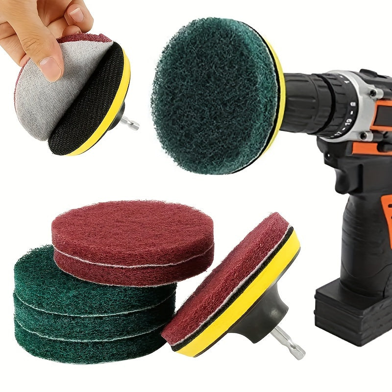 8-Piece Drill Brush Scrubber Set for Tiles Floors Green Red Grits