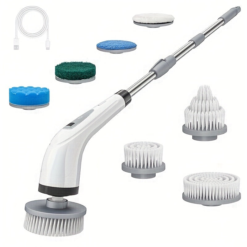 Multi-functional electric spin scrubber with adjustable handle 7 brush heads USB rechargeable
