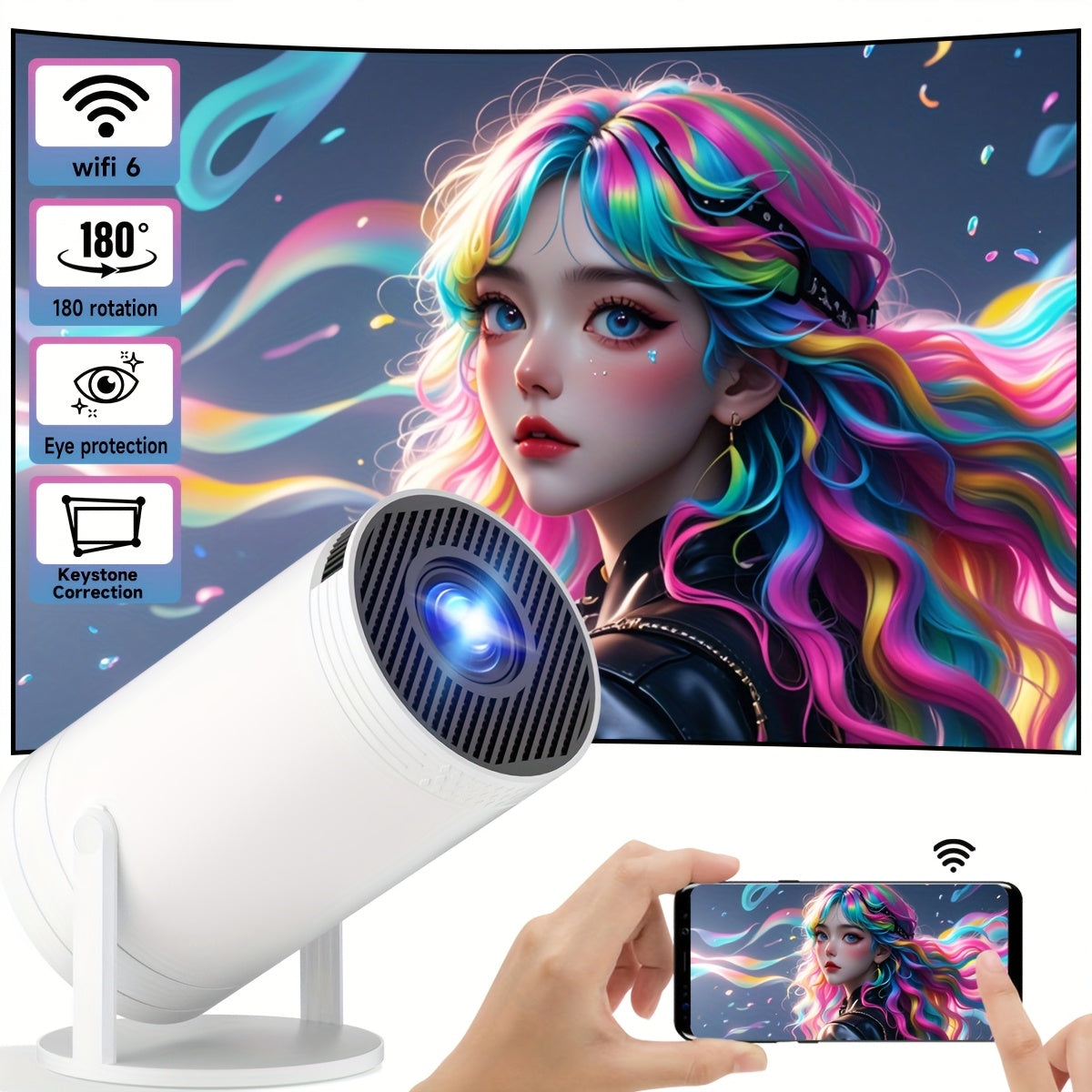Portable HD Projector with Built-in Android 12, 720p LCD, Remote