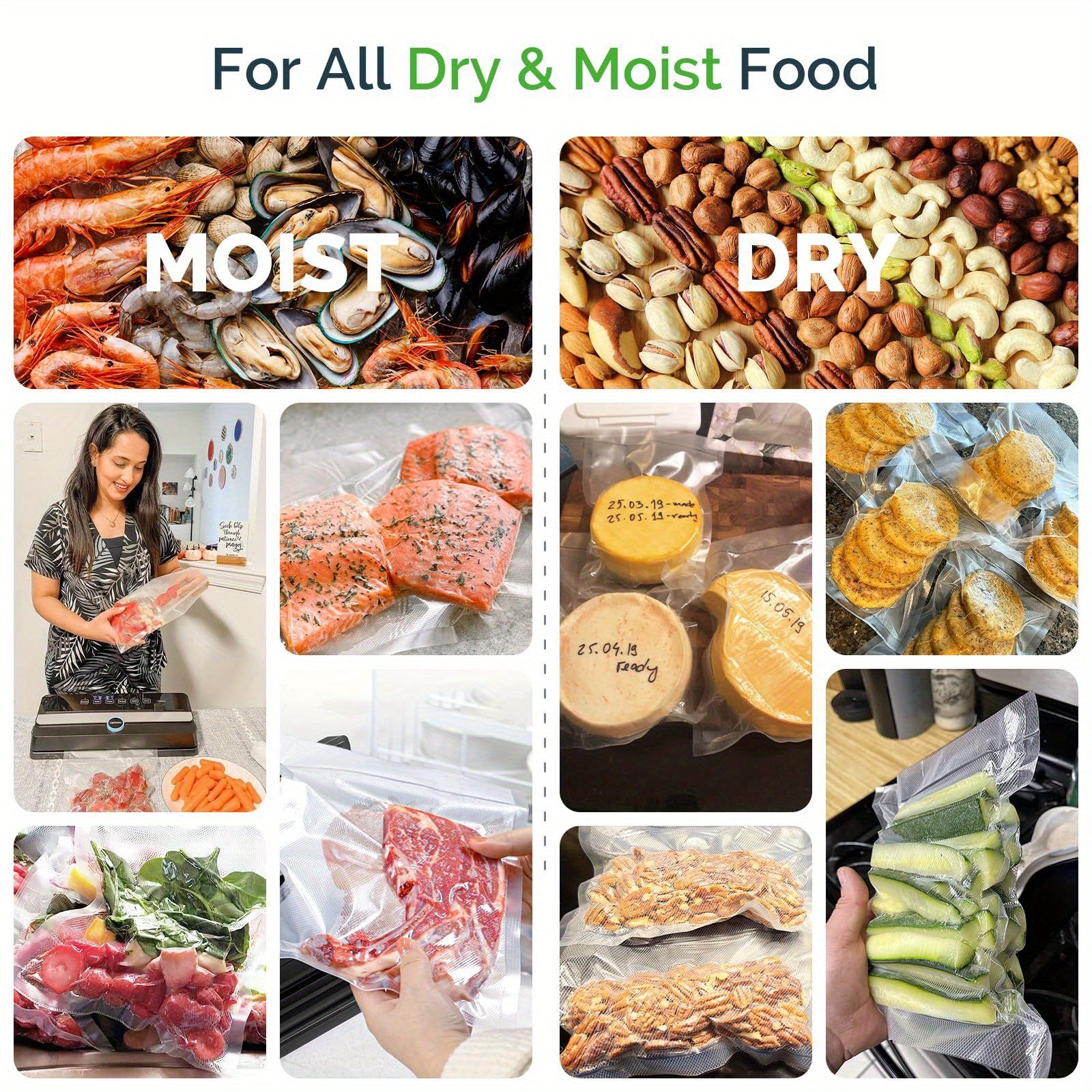 Vacuum Seal Bags for Sous Vide Food Storage PE+PA Material 8x12 Inches