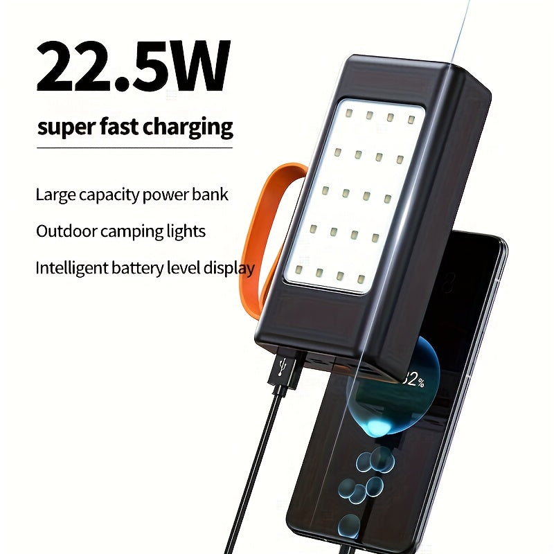 50000mAh Power Bank with LED Display and Built-in Camping Lights for Outdoor Emergency Use