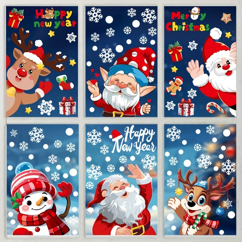 Christmas Window Stickers Set with Santa Snowman Elk Snowflake Decorations