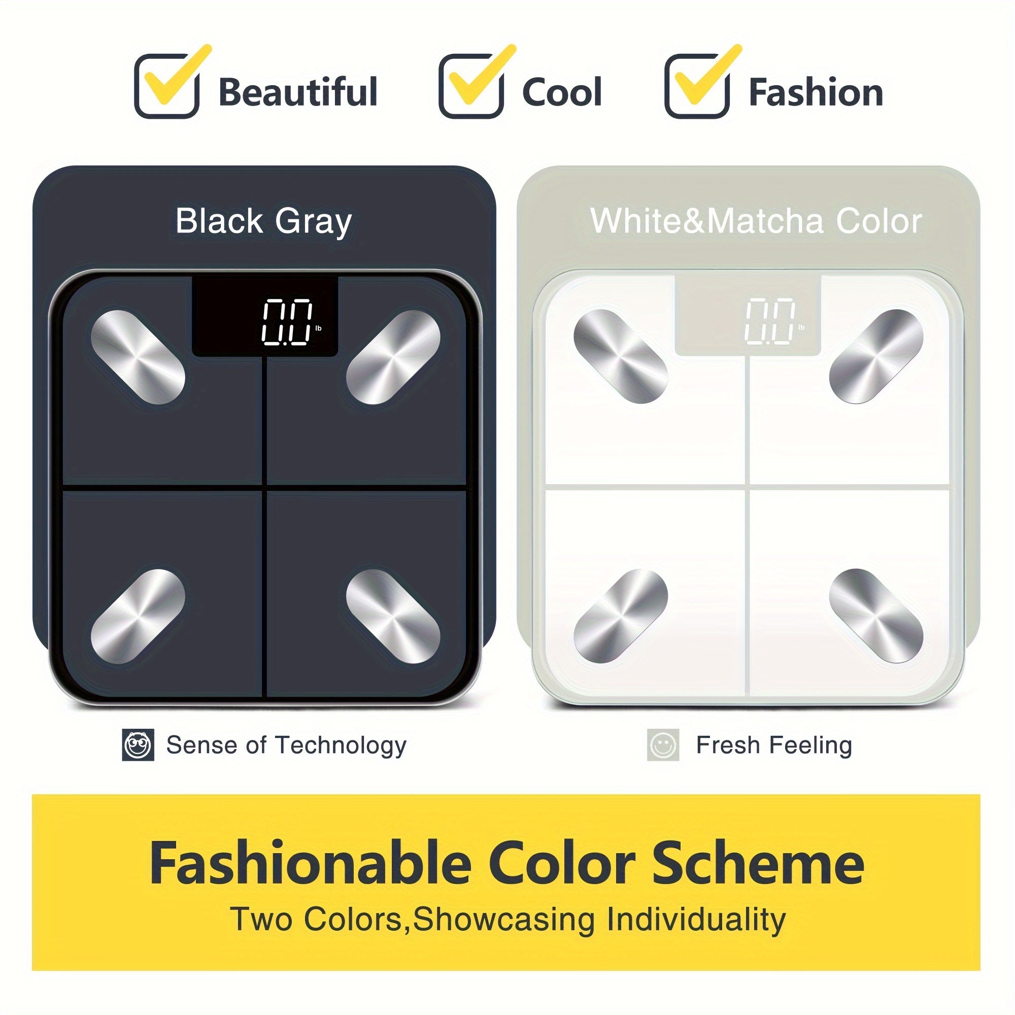 Wireless smart bathroom scale with LED display syncs with fitness apps and is battery powered