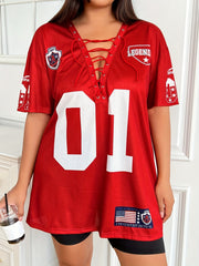 Plus Size Loose T-Shirt With Pattern and Elastic Band Men Women