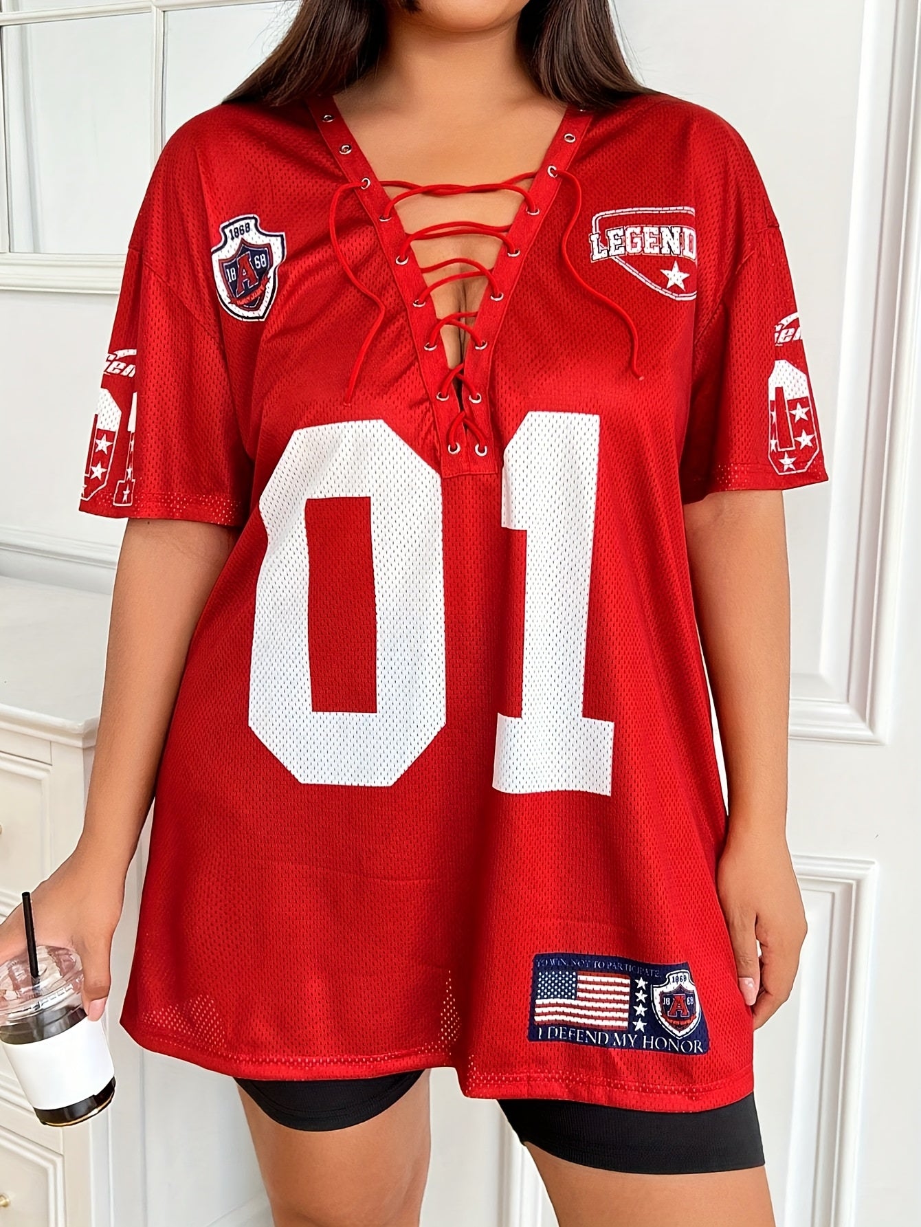 Plus Size Loose T-Shirt With Pattern and Elastic Band Men Women