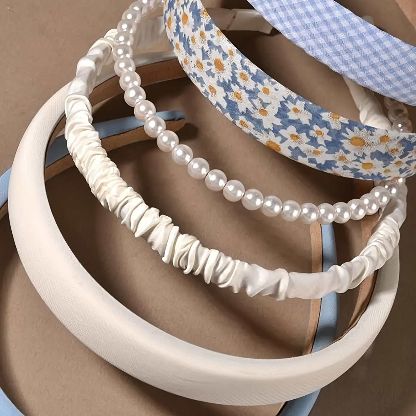 Set of 6 Women's Wide Brim Headbands with Faux Pearl Decoration and Trendy Style