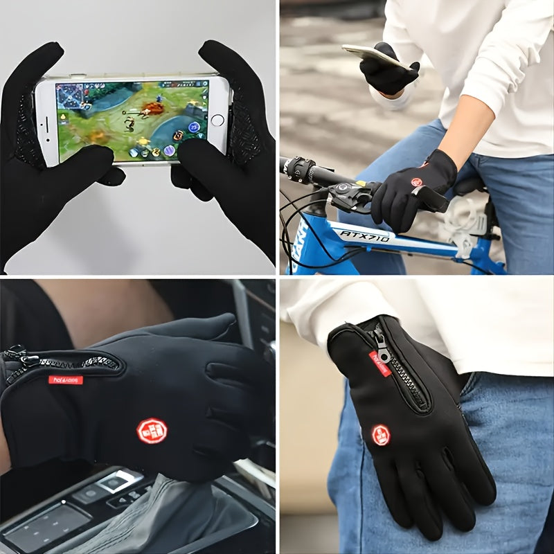 Women's Men Touchscreen Gloves Winter Cycling Outdoor Sports Warm Zipper Motorcycle Gloves