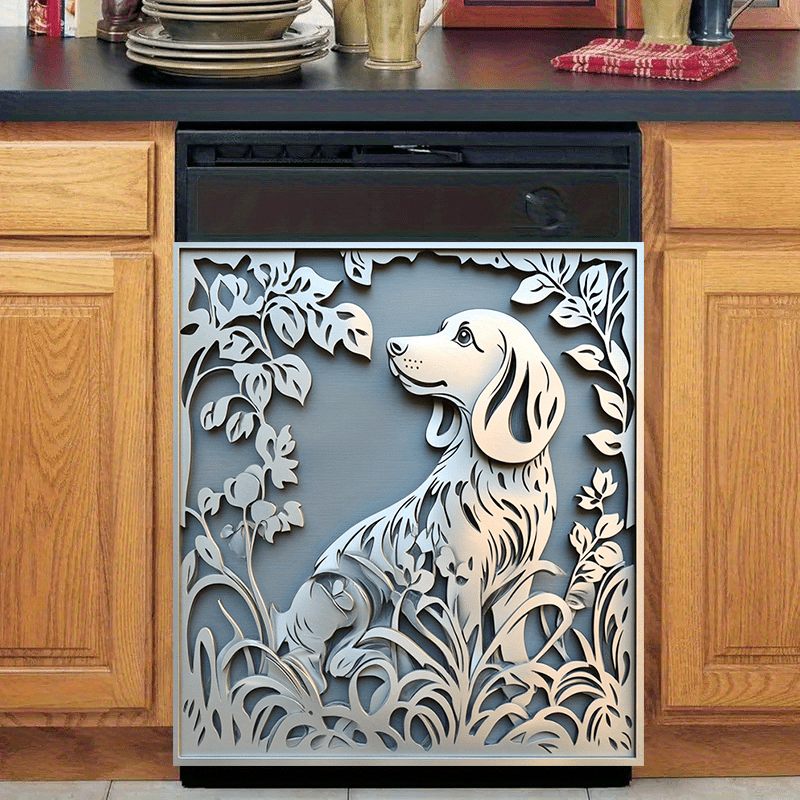 Magnetic Sticker with Floral Design Waterproof Peelable for Dishwasher Fridge Washer Dryer 58.5x65cm