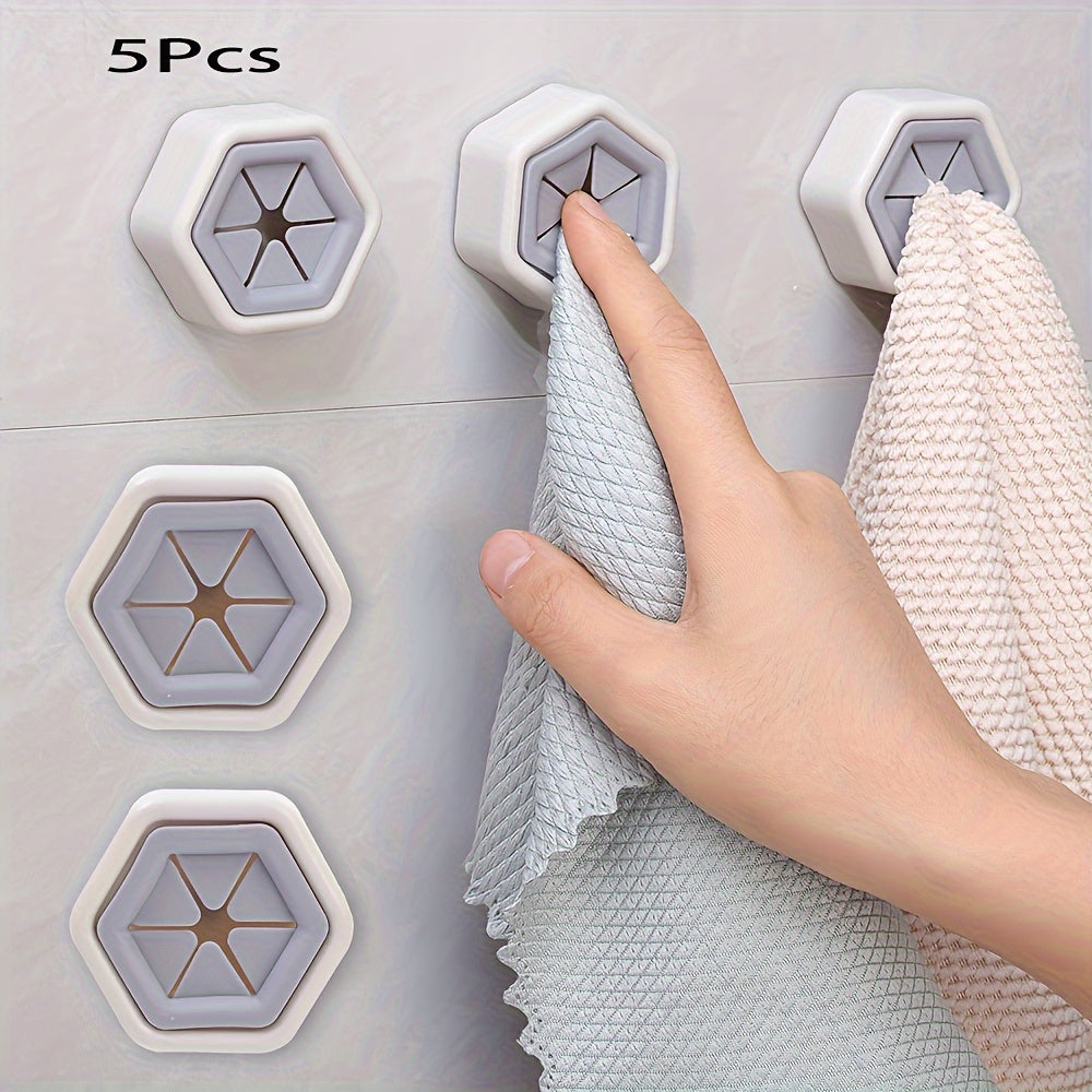 Hexagonal Wall Hooks Set for Towel Storage, Creative Hole-Free Racks, Kitchen Accessories