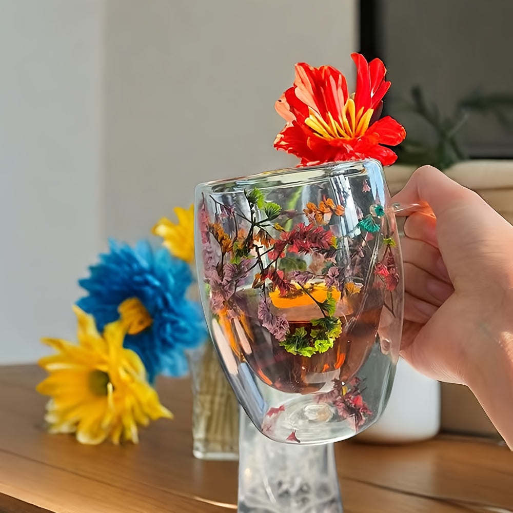 Taza de café de vidrio de doble pared con asa gruesa para bebidas calientes y frías 12oz