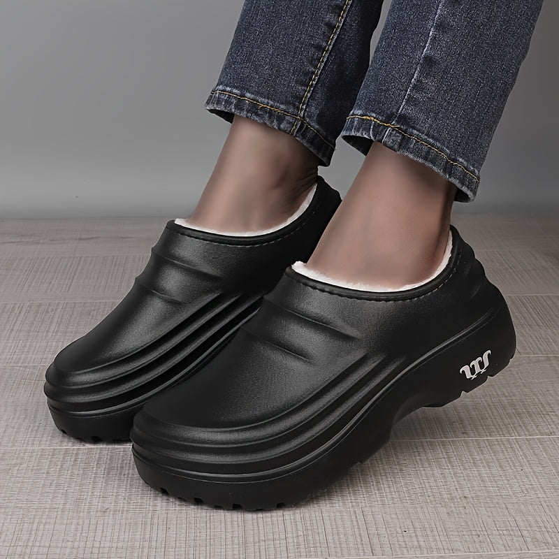 Women's EVA Clogs Comfortable Anti-Slip Winter Work Shoes Black White Collar