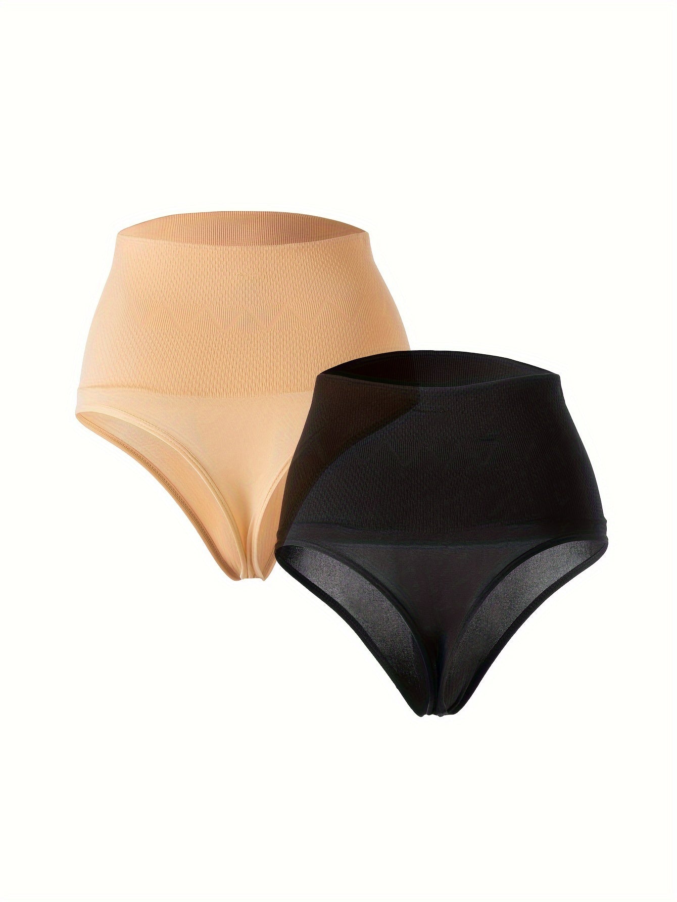 High-Waisted Geometric Knit Shapewear Thong for Women Tummy Tuck Butt Lift Black Skin Tone