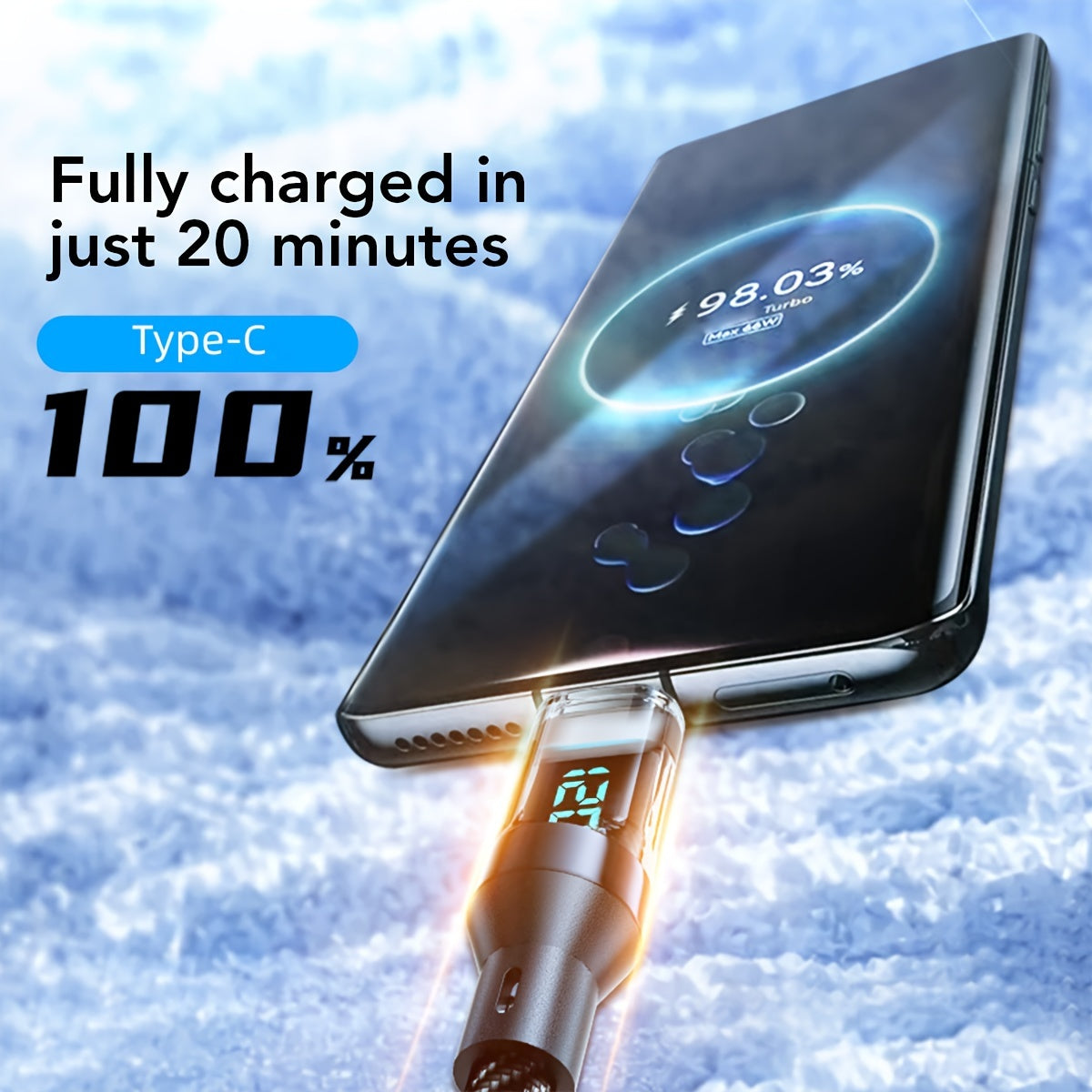 120W USB Type C Charging Cable with LED Display Fast Safe Charging