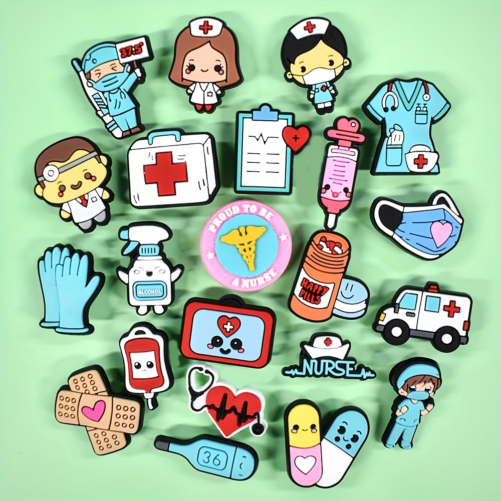 22/45 Pcs Soft PVC Cartoon Medical Shoe Charms Nurse Mask Shoe Accessories