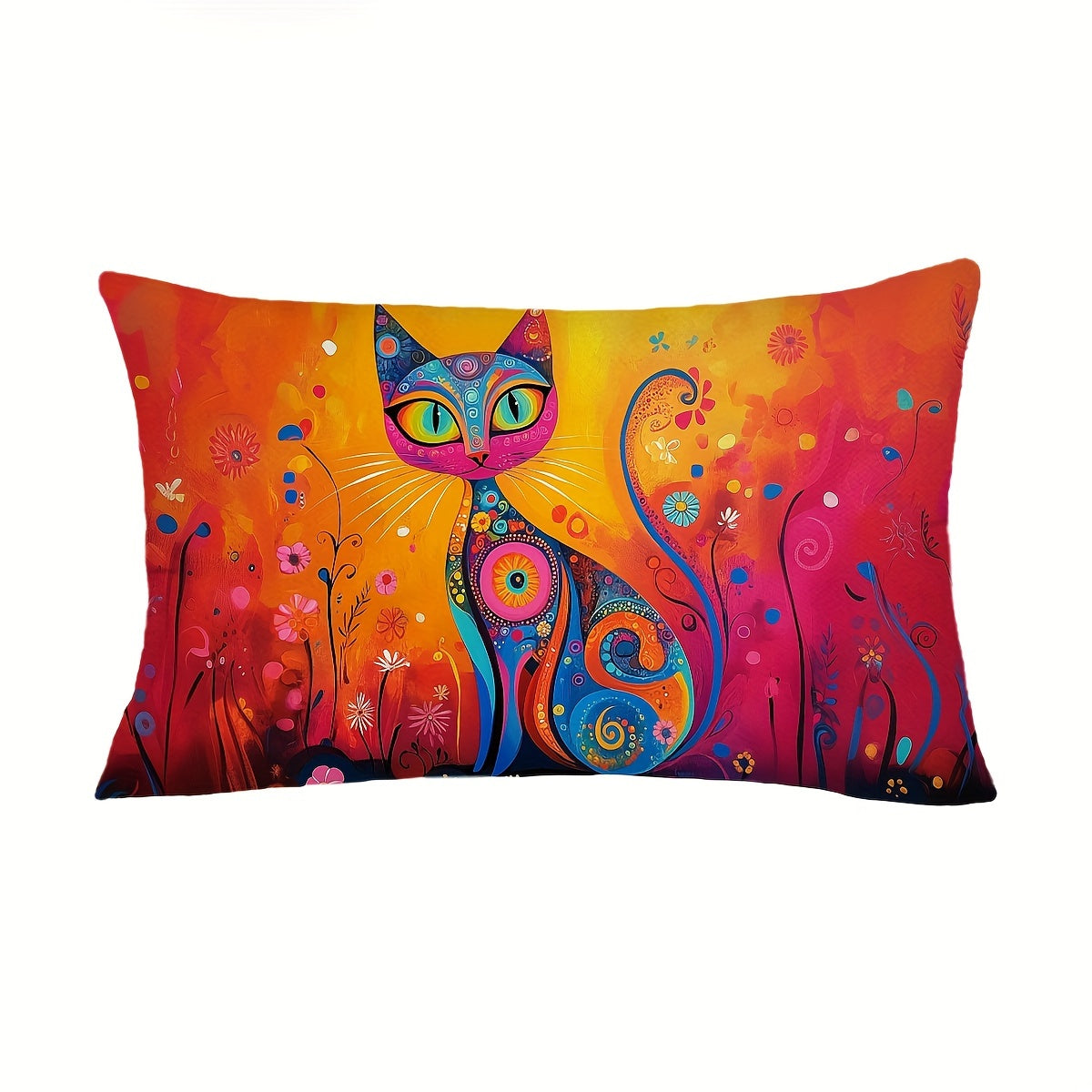 Black Cat Folk Art Throw Pillow Cover Sun Flowers 29.97x50.04cm or 44.96cm Square