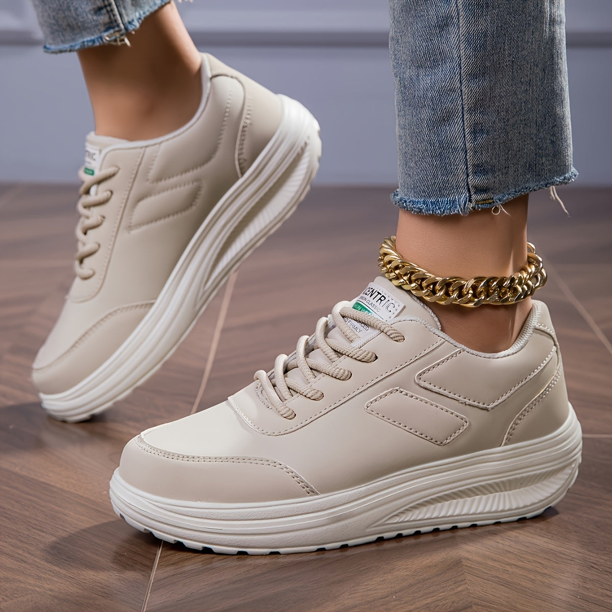 Women's Breathable Lace-Up Sneakers with Thick Sole, All-Season, Multiple Colors
