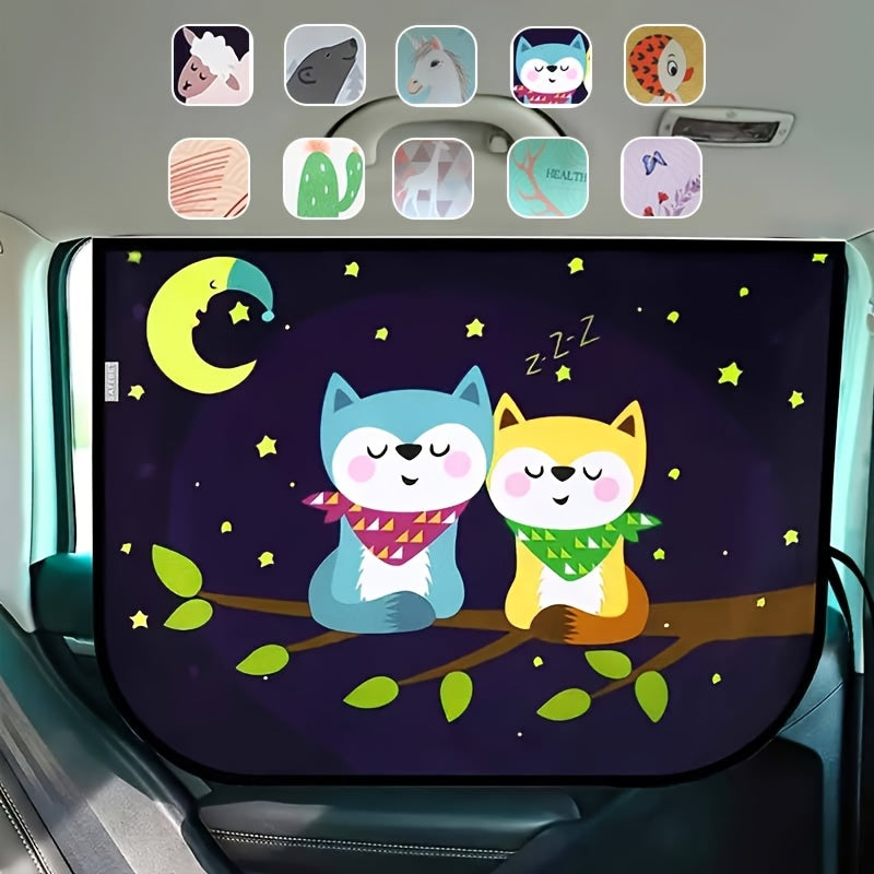 Авто-занавеска для солнца Милая кошка и бегущая овца Двухслойная теплоизоляция Синий Желтый Черный