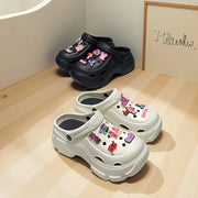 Ladies Summer Hole Shoes with English Illustration and Replaceable Accessories