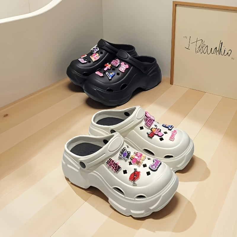 Ladies Summer Hole Shoes with English Illustration and Replaceable Accessories