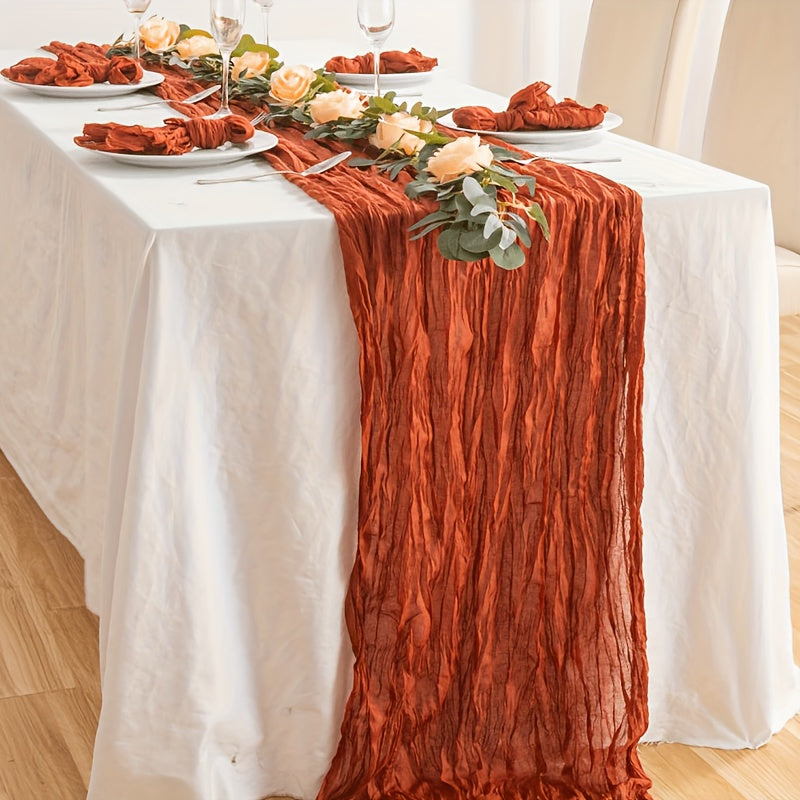 Boho Pleated Polyester Gauze Table Runner for Rustic Wedding and Holiday Decor