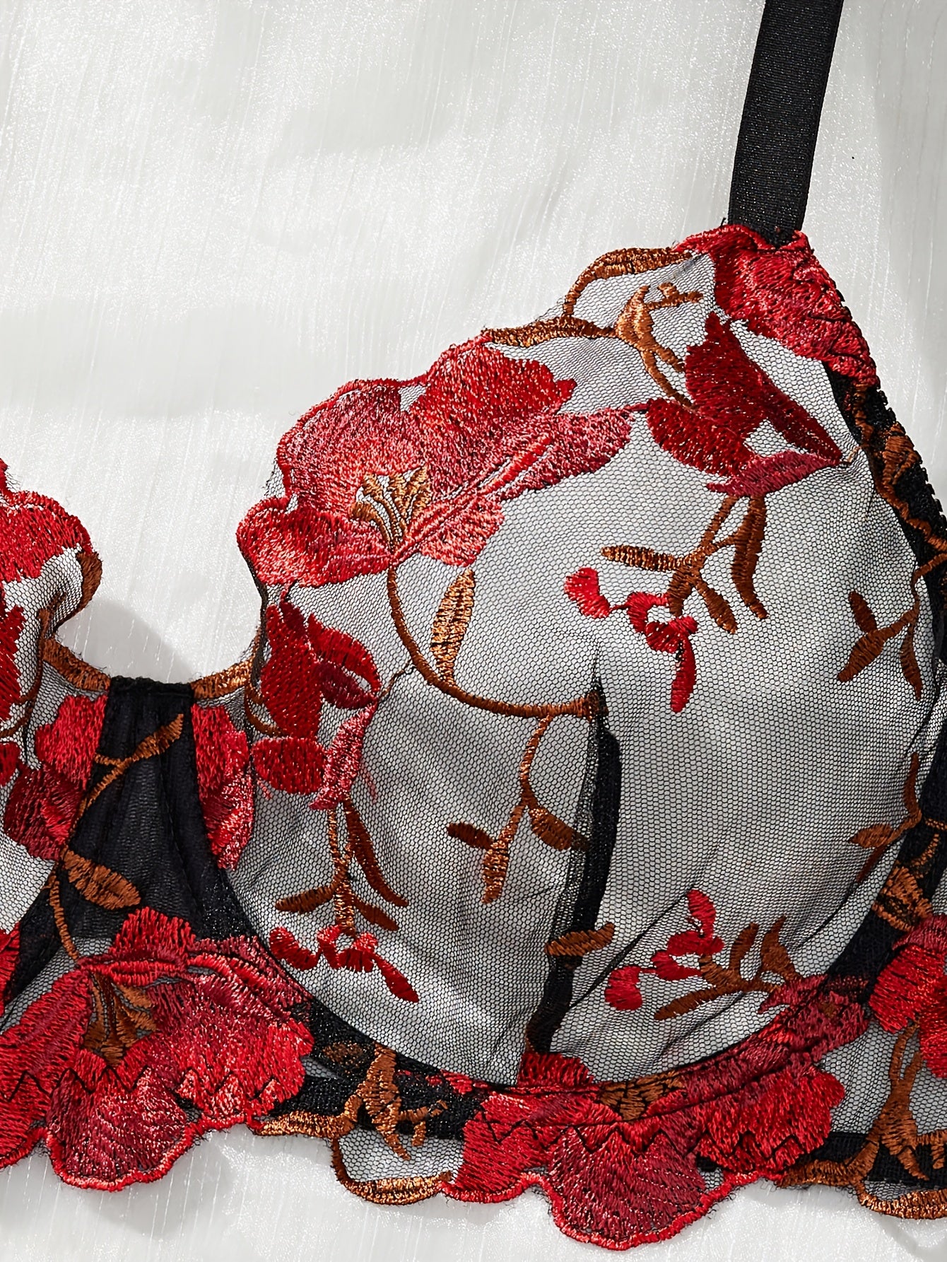 Plus-Size Floral Mesh Embroidered Lingerie Set for Adults