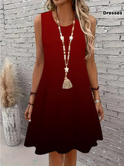 Plus Size Women's Burgundy Sleeveless Dress Stretchy Polyester Spandex Midi Casual
