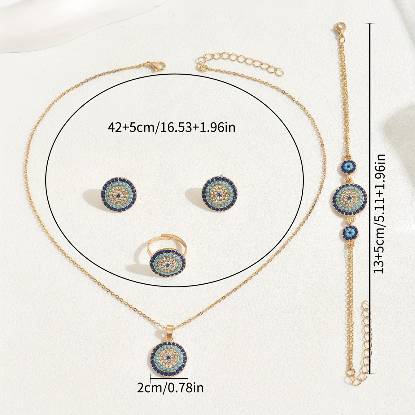 Women's Boho Jewelry Set with Turquoise Inlaid Necklace Bracelet Earrings Ring Floral Design