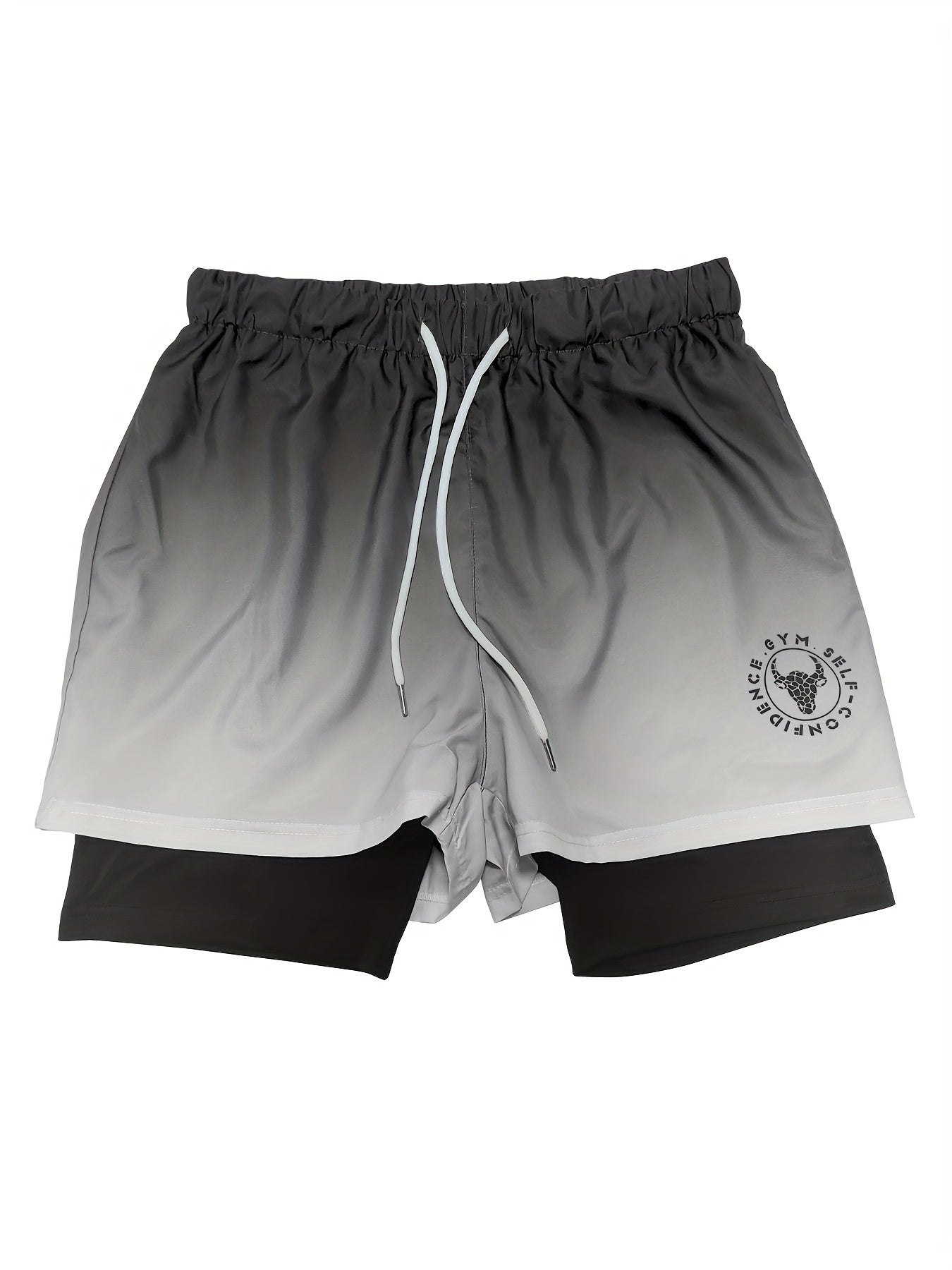 Men's Gradient Double-Layer Sports Shorts with Drawstring for Running and Basketball