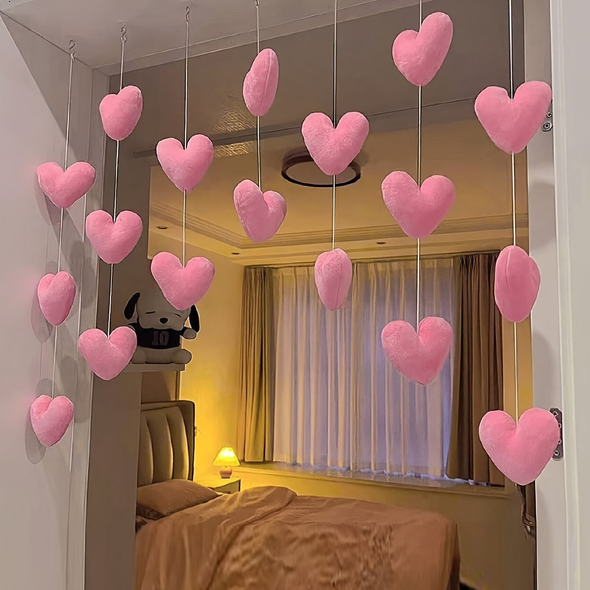Siete piezas de adornos de corazón de durazno rosa para colgar en la puerta para decoraciones del Día de San Valentín