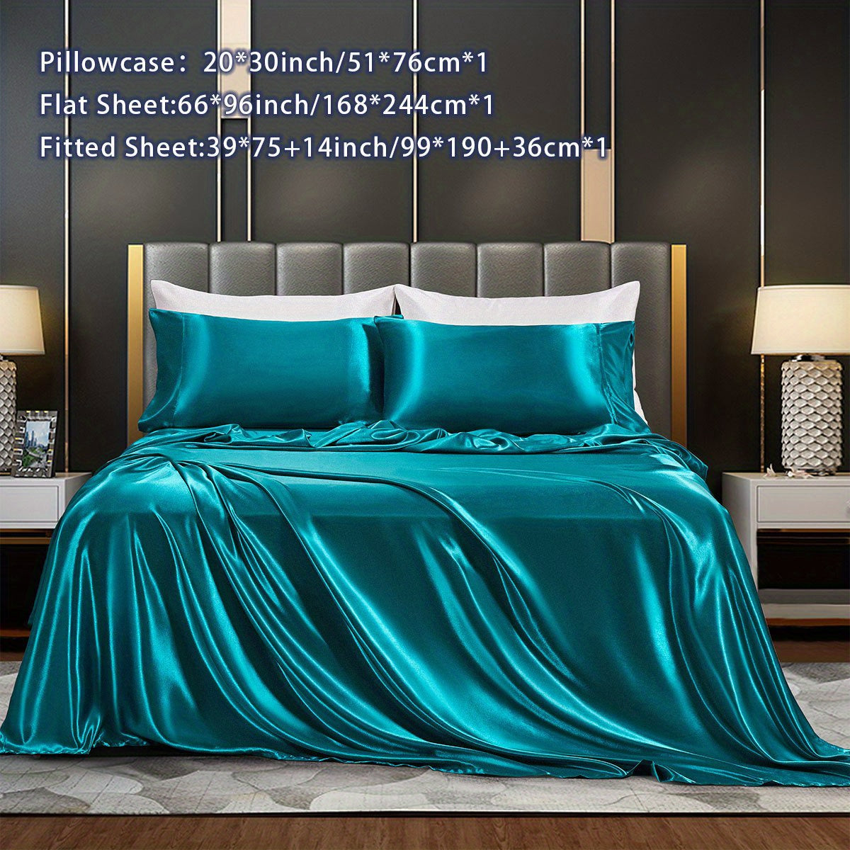 Satin Bed Sheets Set Fitted and Flat Sheets with Pillowcases for Bedroom