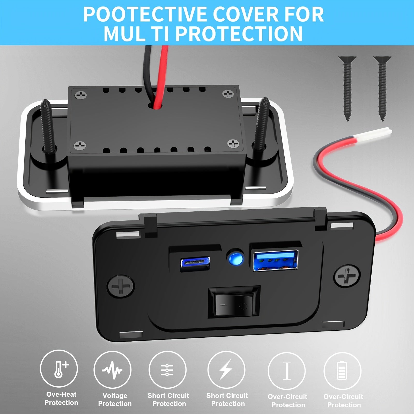 12V RV USB Outlet Wall Mount with PD3.0 and Quick Charge for Marine Truck