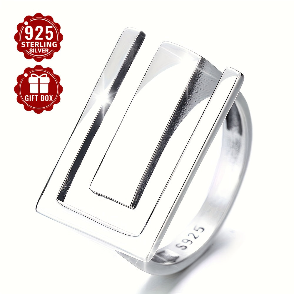 Sterling Silver Adjustable Geometric Open Ring for Daily Wear