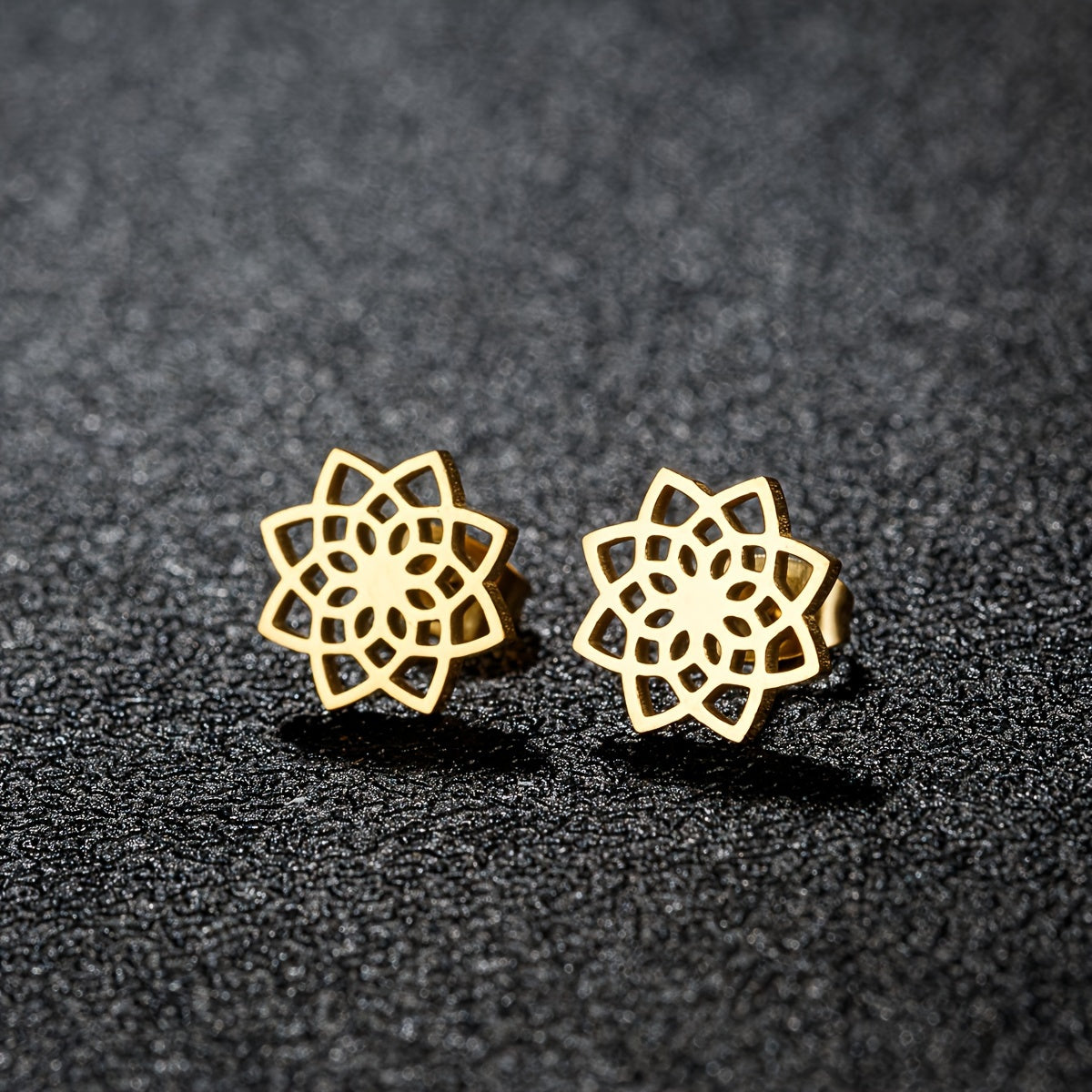 Women Stainless Steel Mandala Stud Earrings Geometric Flower Daily Yoga