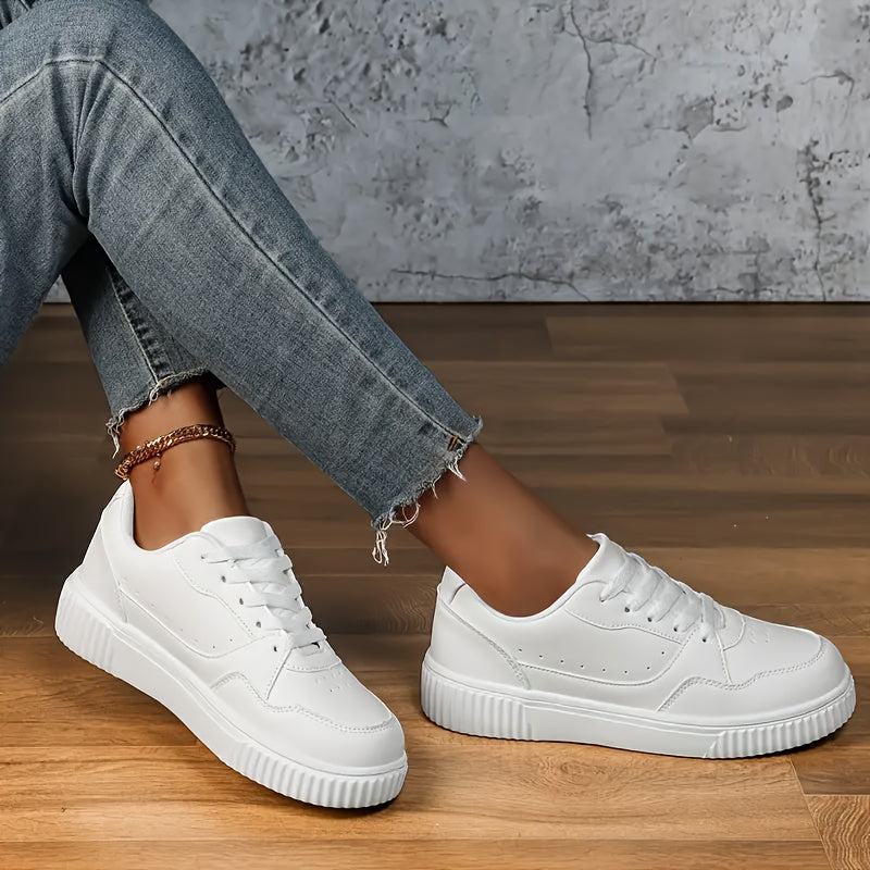 Women's White Low-Top Skate Sneakers Non-Slip Casual Shoe