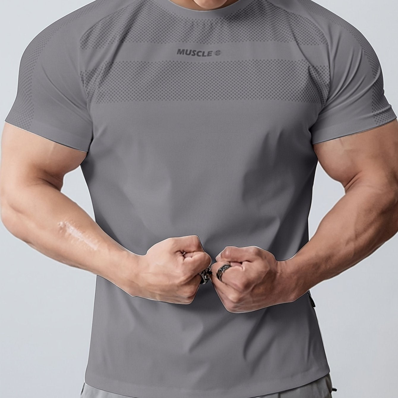 Camiseta de manga corta de poliéster de corte ajustado para hombre, cuello redondo, ideal para actividades al aire libre en verano