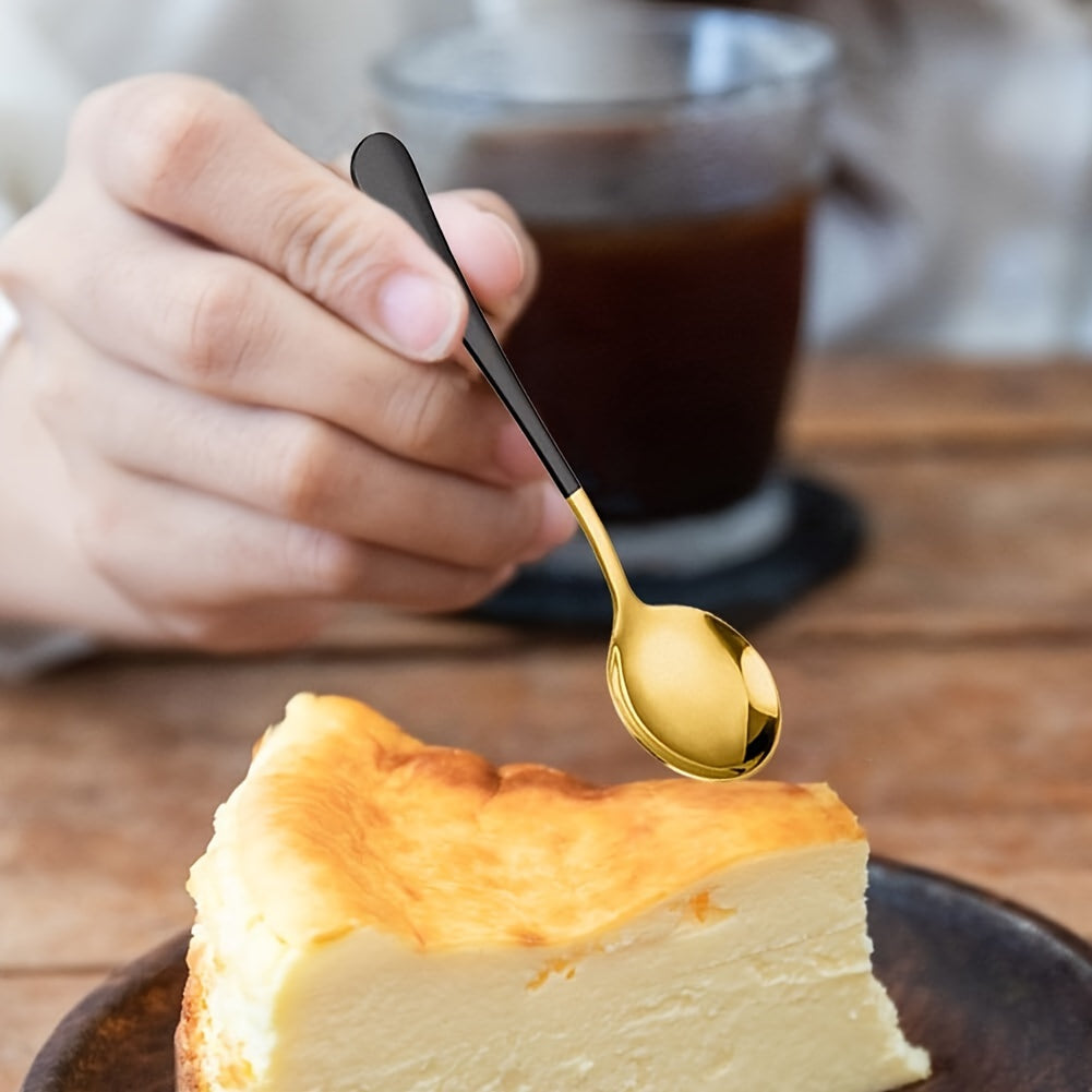 Set of 6 Long-Handled Stainless Steel Spoons for Coffee and Desserts in Multiple Colors