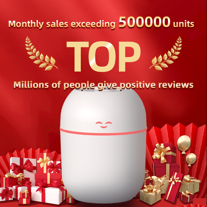 LED lampali ultratovushli efir moyi difuzori, 7.44oz, uy va avtomobil uchun. Aromaterapiya purkagichi uchun USB namlagichli baxtli yuz namlagichi.