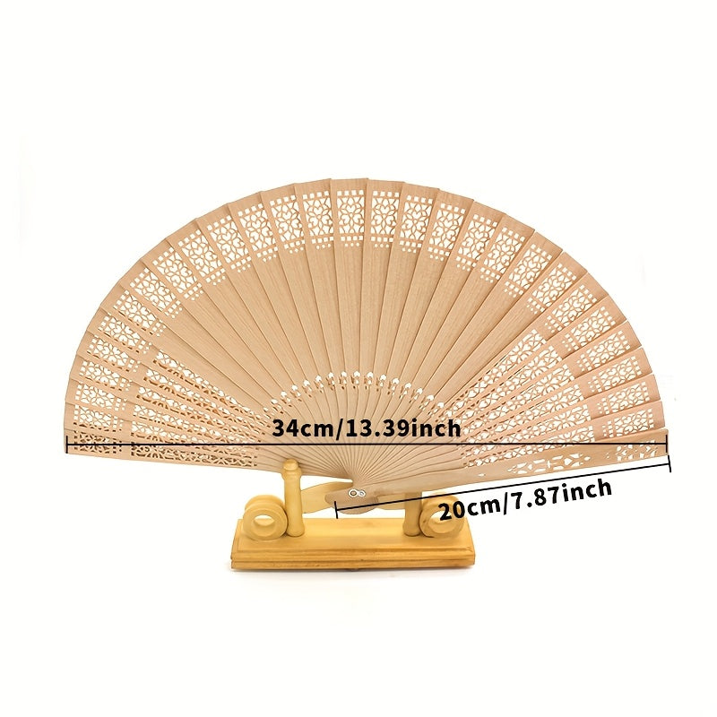 Small Incense Wood Fan with Burmese Agarwood Sunflower Design for Weddings and Room Decor