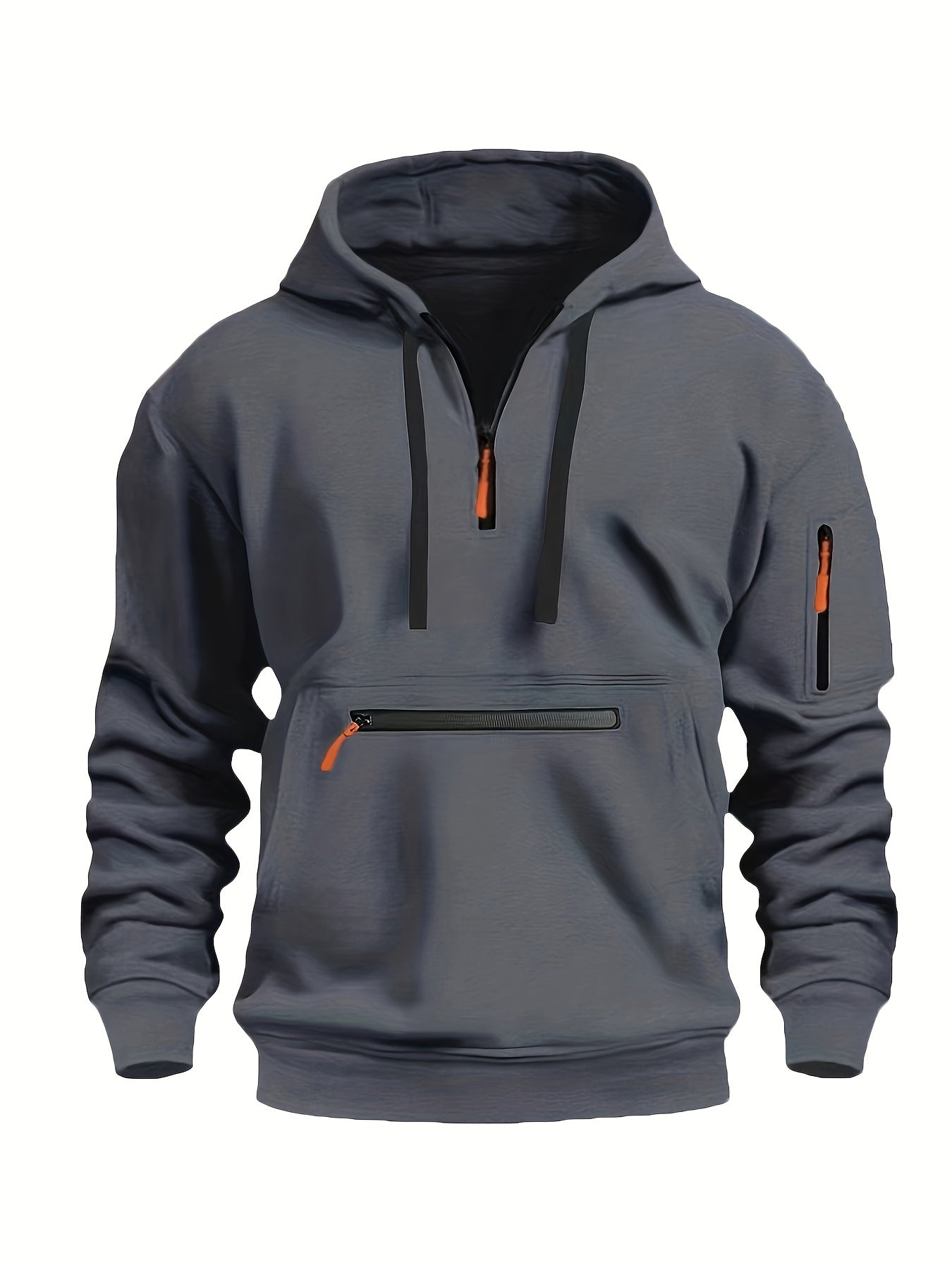 Men's Solid Color Polyester Half-Zip Hoodie with Kangaroo Pocket for Fall Winter