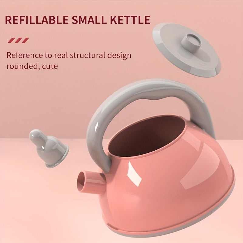 Pink Children's Play Kitchen Toys with Pots Pans and Tableware for Kids