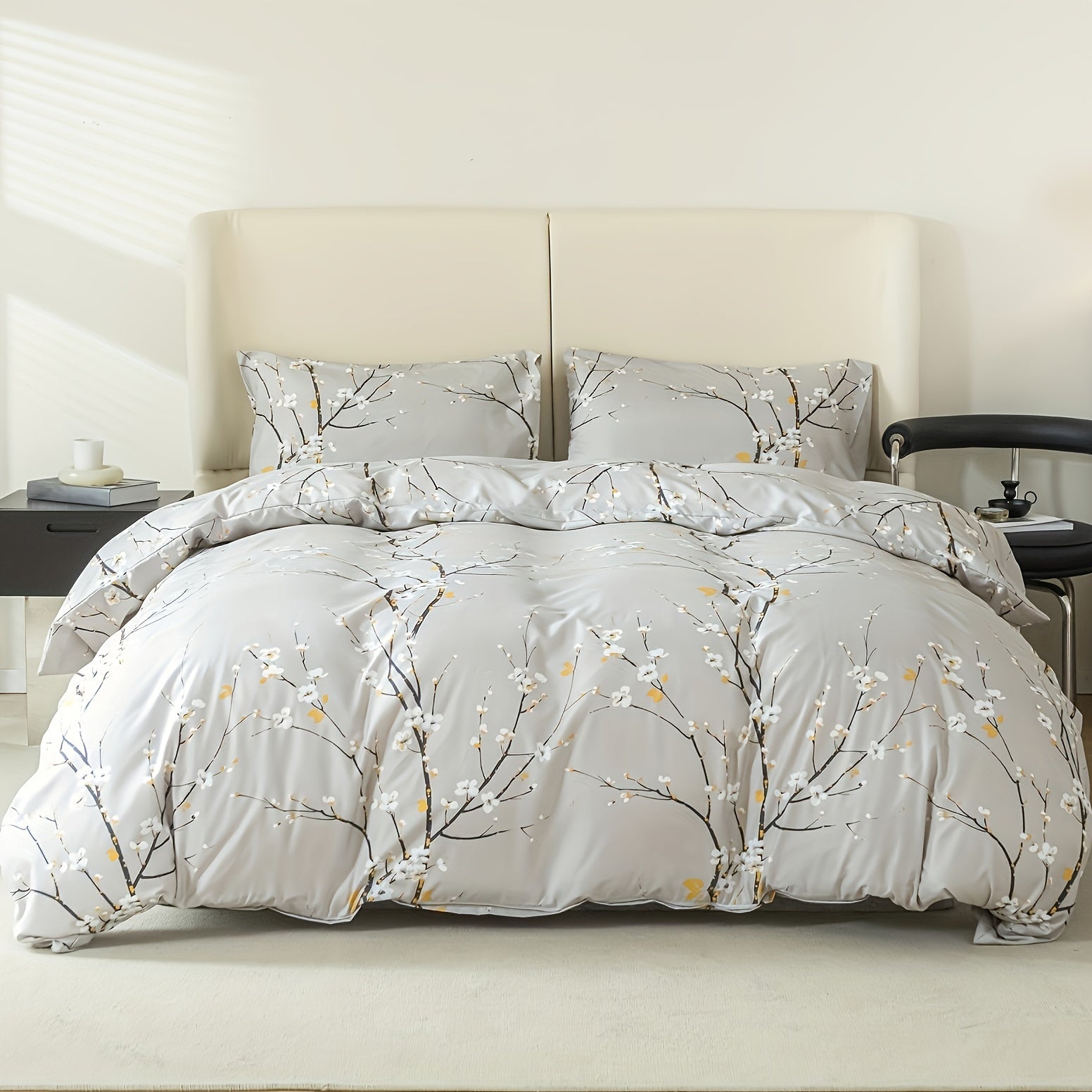 Flower Print Duvet Cover Set with Pillowcases Soft Bedding for Bedroom or Guest Room