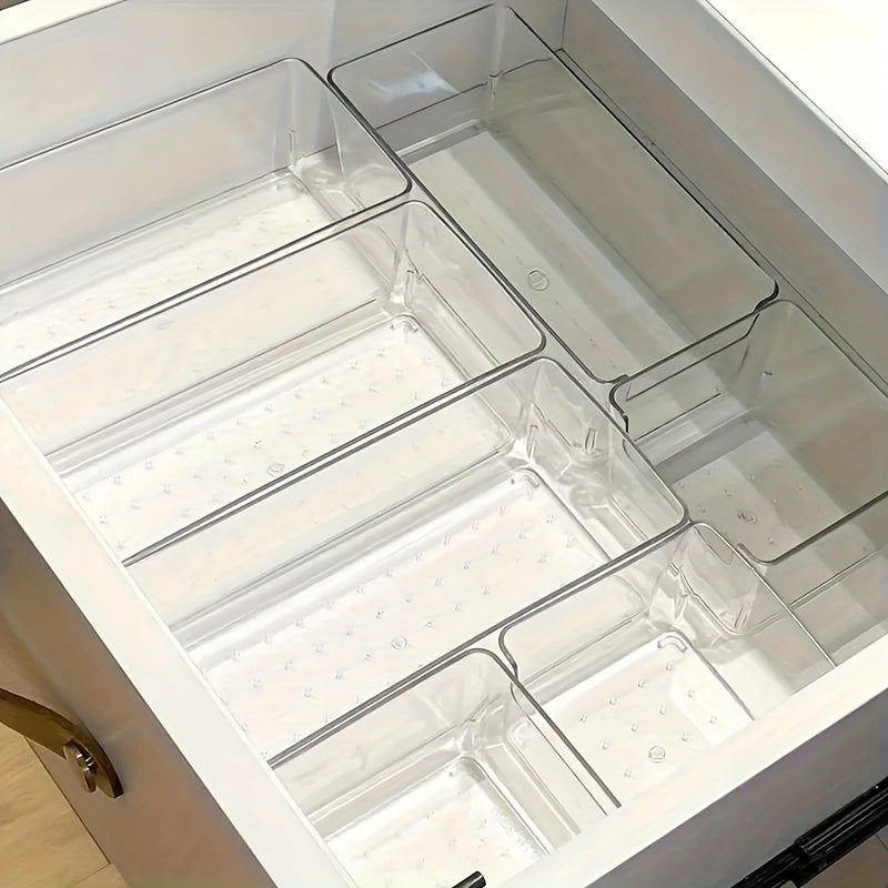 7-Piece Clear Plastic Makeup Organizer Set with Stackable Drawers for Countertop Storage