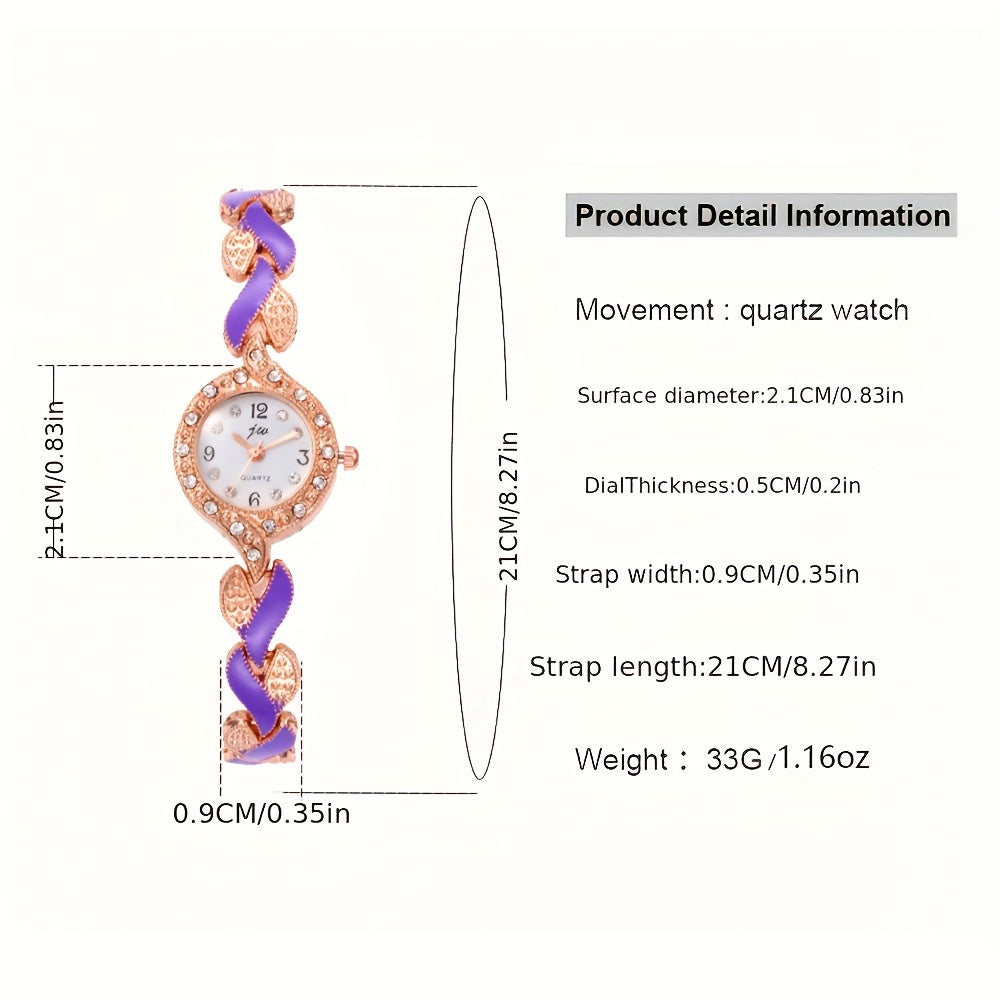 Women’s Rhinestone Quartz Bracelet Watch and Baroque Jewelry Set 5 Pieces