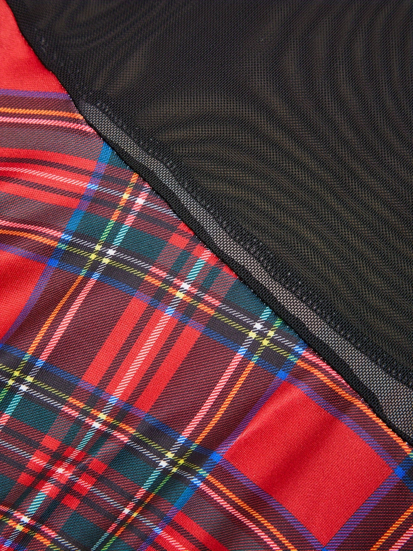 Women's Mesh Cosplay Lingerie Costume with Plaid Pattern and See-Through Stitching