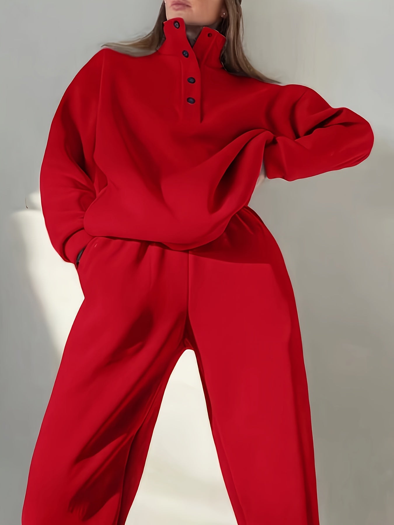 Conjuntos de sudadera para mujer otoño e invierno de color sólido, poliéster microelástico, estilo casual europeo-americano