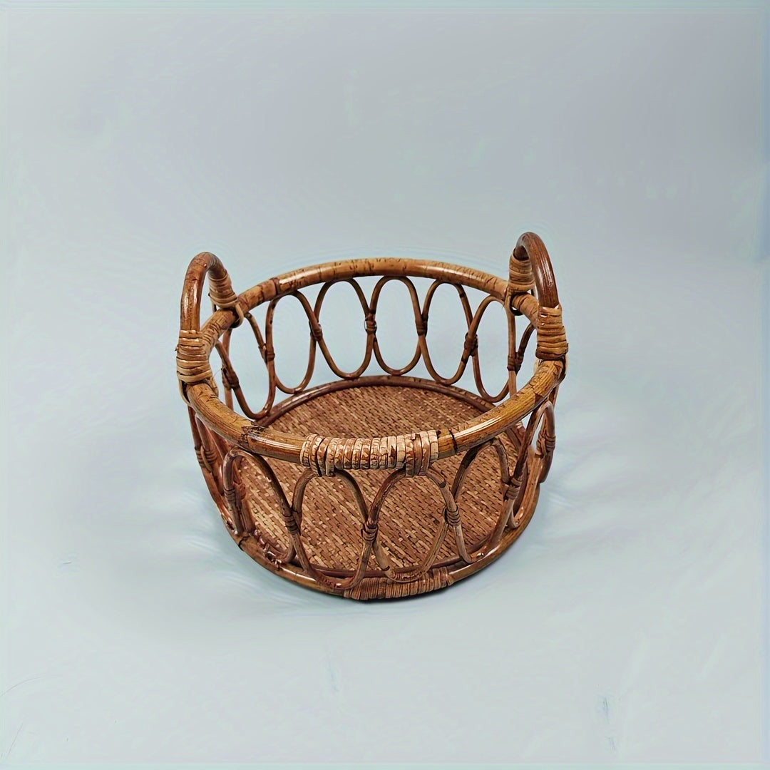 Rattan Basket Wood Bench Photography Prop Posing Chair Home Decor Accessories