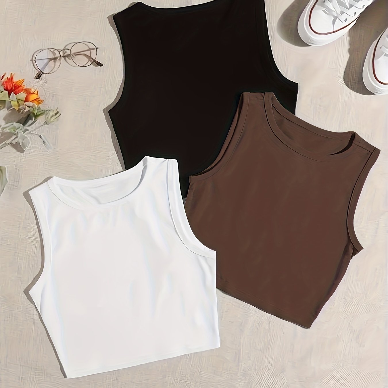 Women's 3-Pack Solid Cotton Crew Neck Tank Tops for Casual Wear