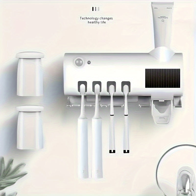 UV Electronic Toothbrush Holder with Toothpaste Dispenser Wall Mount Rechargeable Battery