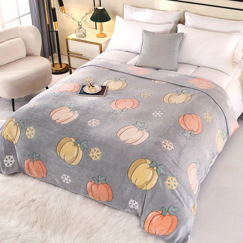 Floral Pumpkin Pattern Velvet Blanket for Sofa Bed Living Room All Seasons