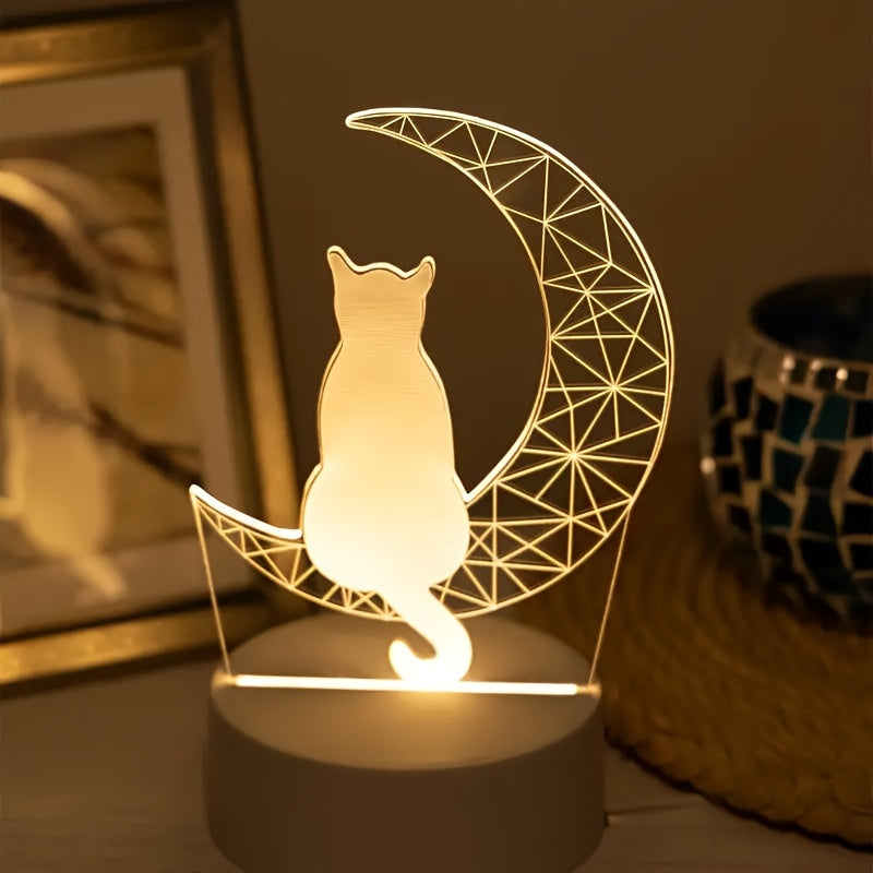 3D Cat Moon Night Light USB Table Lamp Uplight for Home Decor